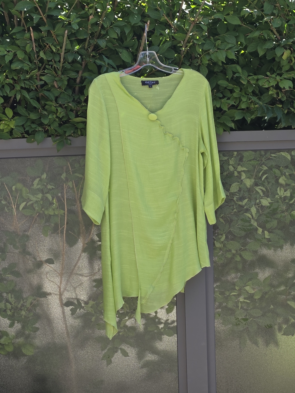 Viscose Blend Lightweight 3/4 Sleeve Lime Green Asymmetrical Swim Coverup Size L